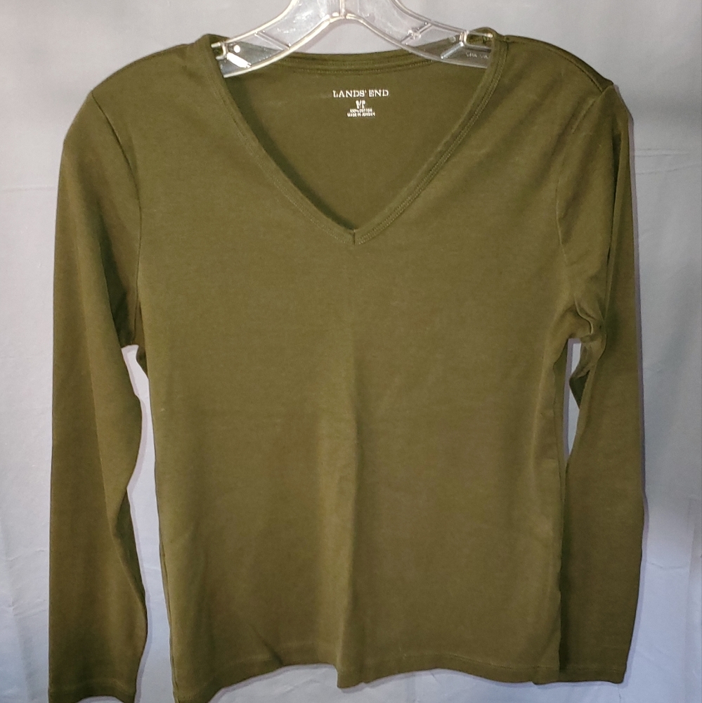 Lands' End Olive Green V-Neck Shirt